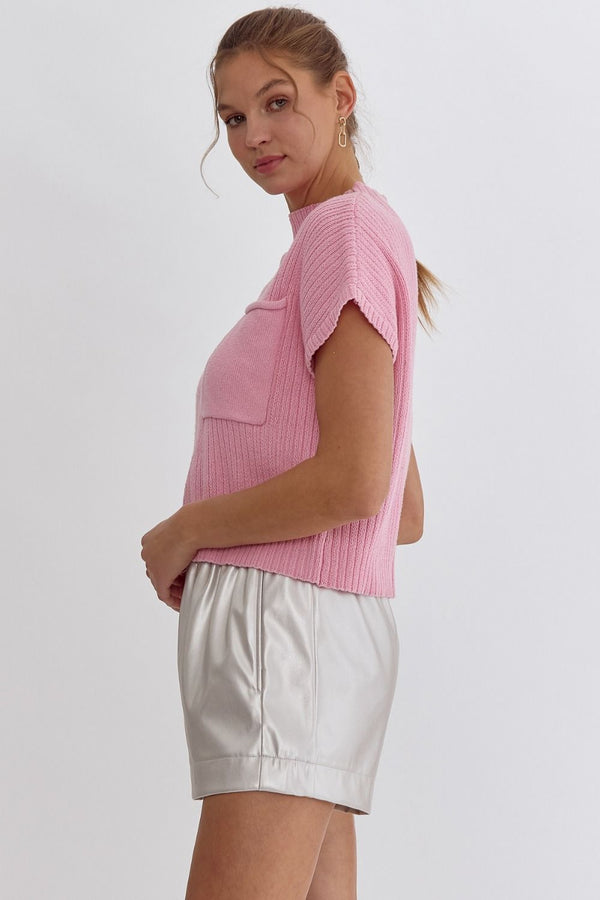 Fall In Love Cropped Sweater Top - Pink