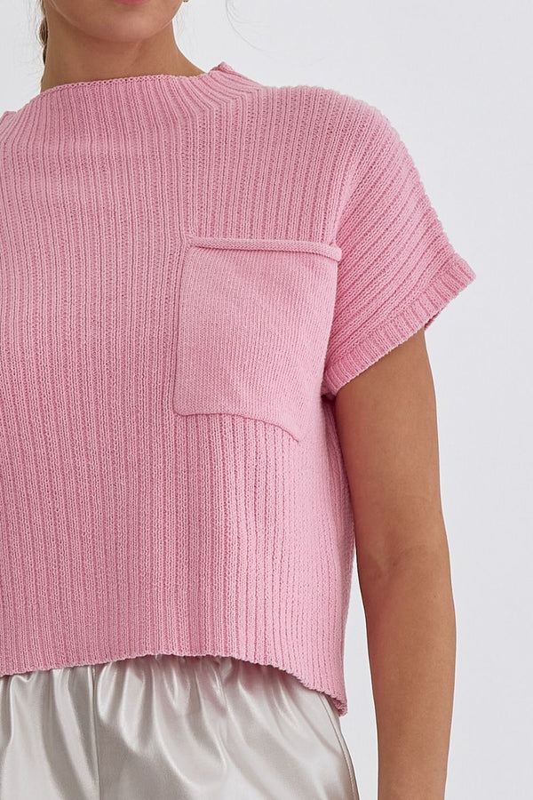 Fall In Love Cropped Sweater Top - Pink
