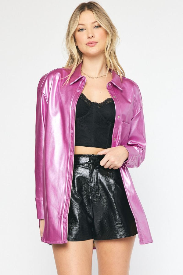 Serving It Up Metallic Button Up - Regular and Plus!