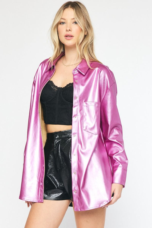 Serving It Up Metallic Button Up - Regular and Plus!