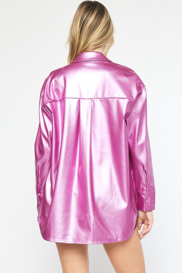 Serving It Up Metallic Button Up - Regular and Plus!