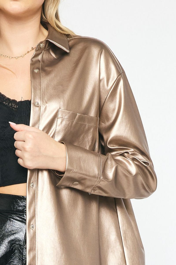 Serving It Up Metallic Button Up - Regular and Plus!