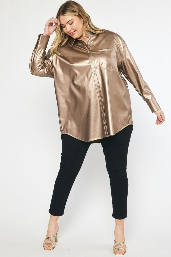 Serving It Up Metallic Button Up - Regular and Plus!