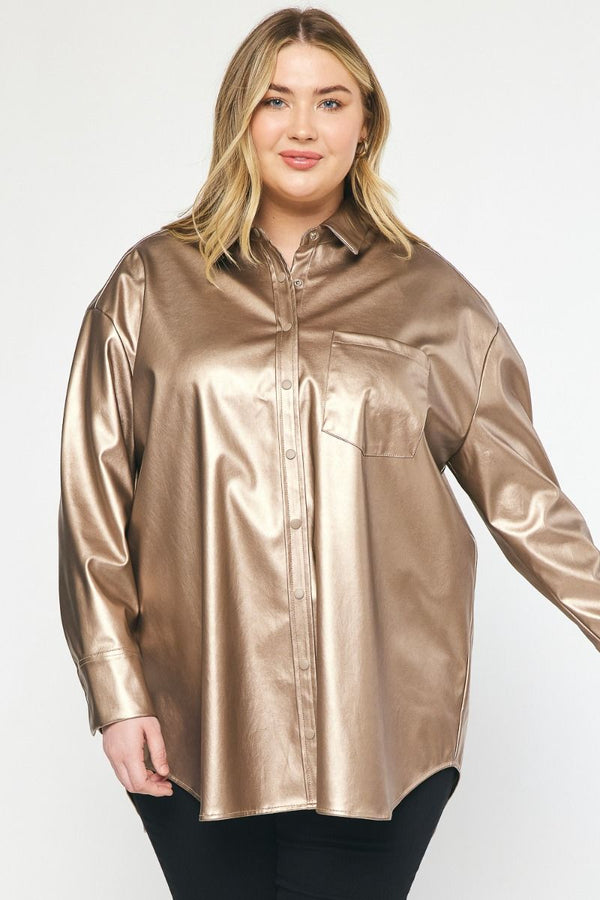 Serving It Up Metallic Button Up - Regular and Plus!