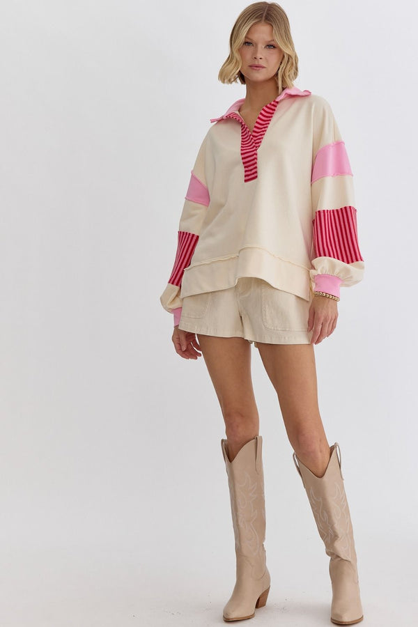 Gonna Have A Good Day Top - Cream and Pink