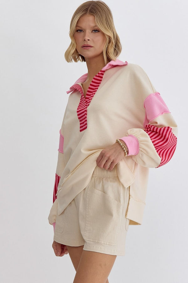 Gonna Have A Good Day Top - Cream and Pink