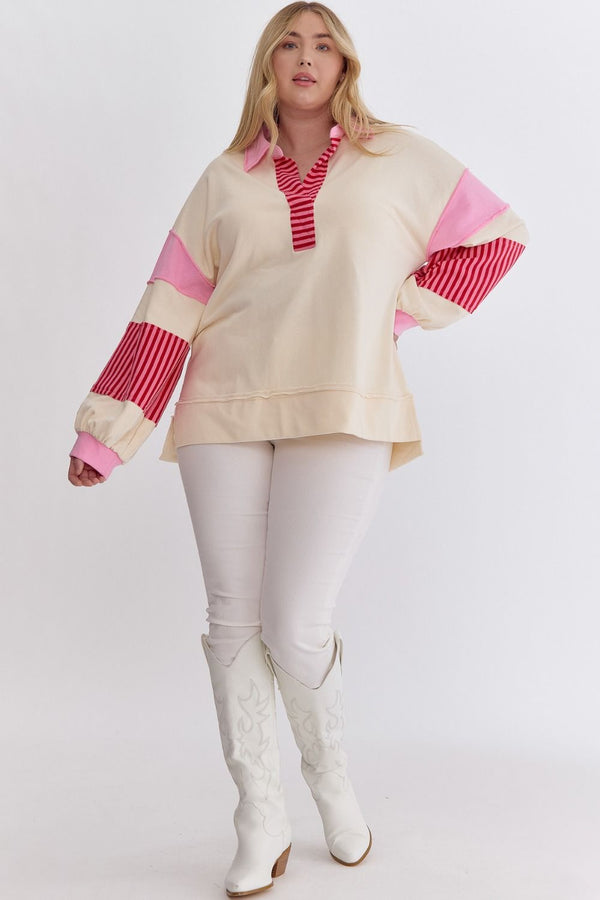 Gonna Have A Good Day Top - Cream and Pink