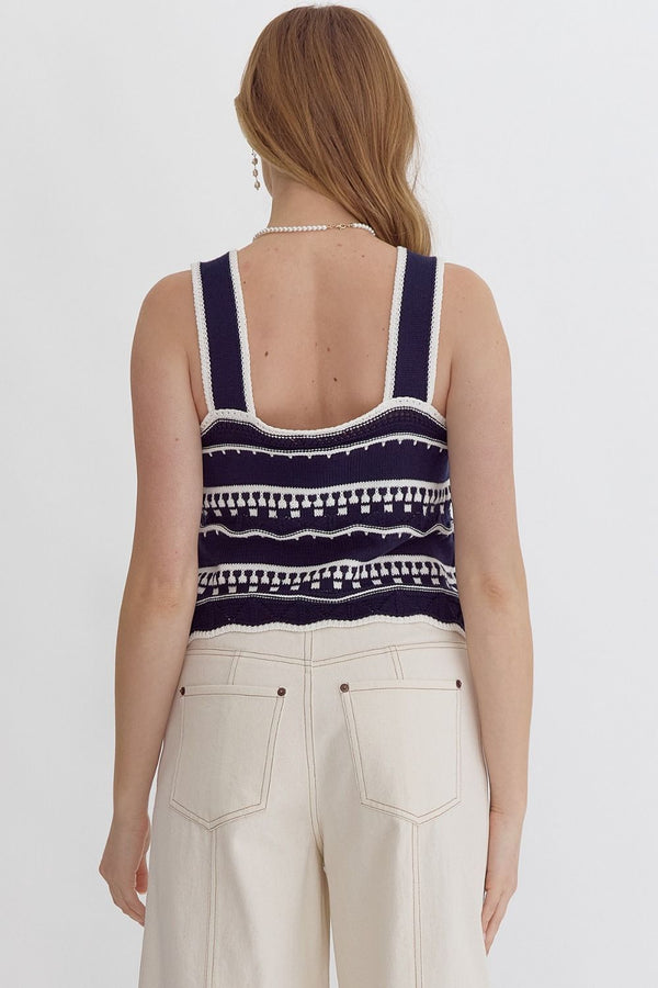 Summer Pier Crochet Knit Top - Navy