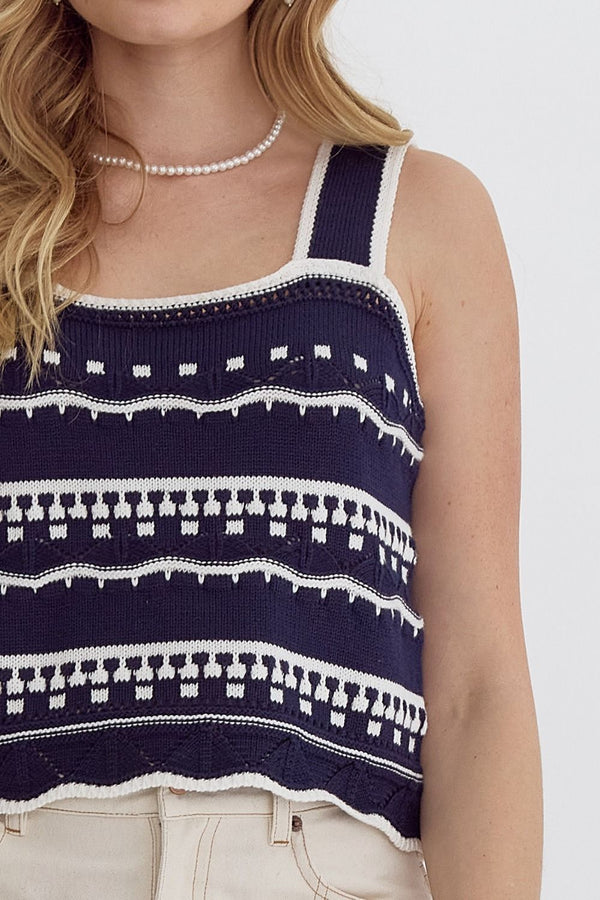 Summer Pier Crochet Knit Top - Navy