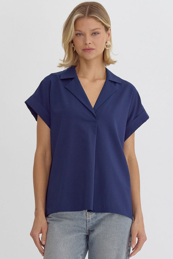 Let's Go There Navy Pleated Back Top