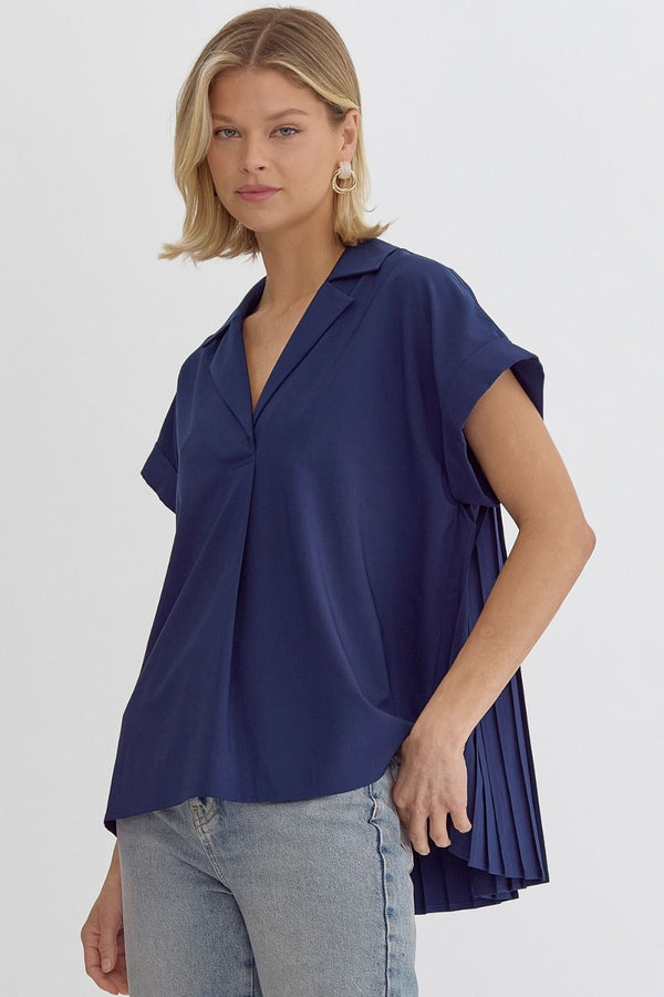 Let's Go There Navy Pleated Back Top