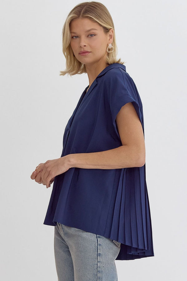 Let's Go There Navy Pleated Back Top