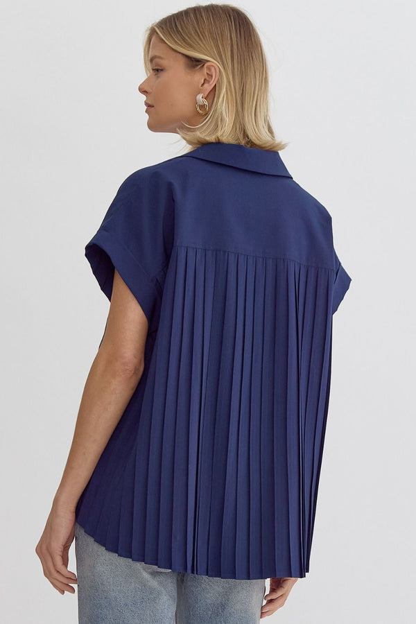 Let's Go There Navy Pleated Back Top