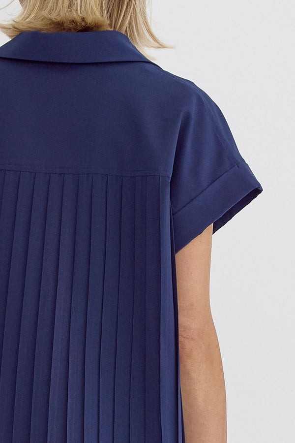 Let's Go There Navy Pleated Back Top