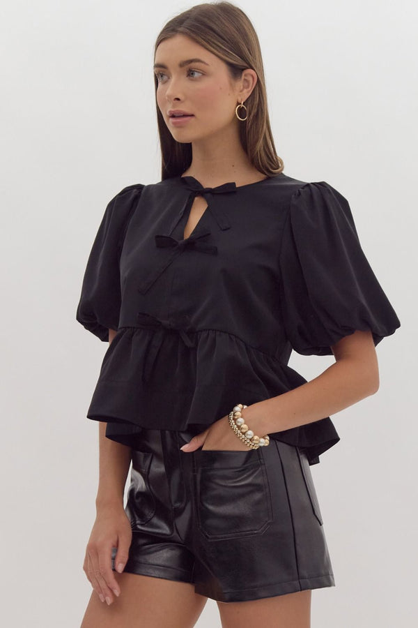 Sweet Thing Bow Peplum Top | Regular and Plus