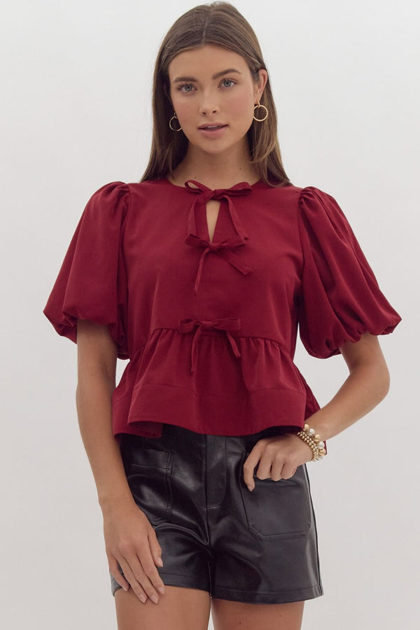 Sweet Thing Bow Peplum Top | Regular and Plus