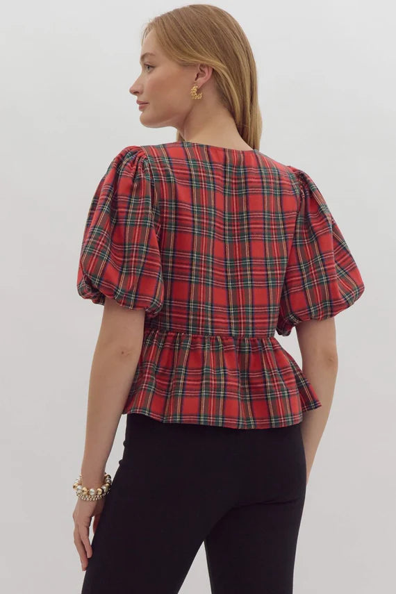 Tied with Joy Christmas Plaid Top with Bows