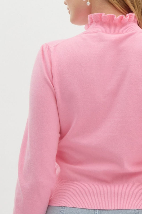 Frilled Top Be Here Long Sleeve Top - Baby Pink
