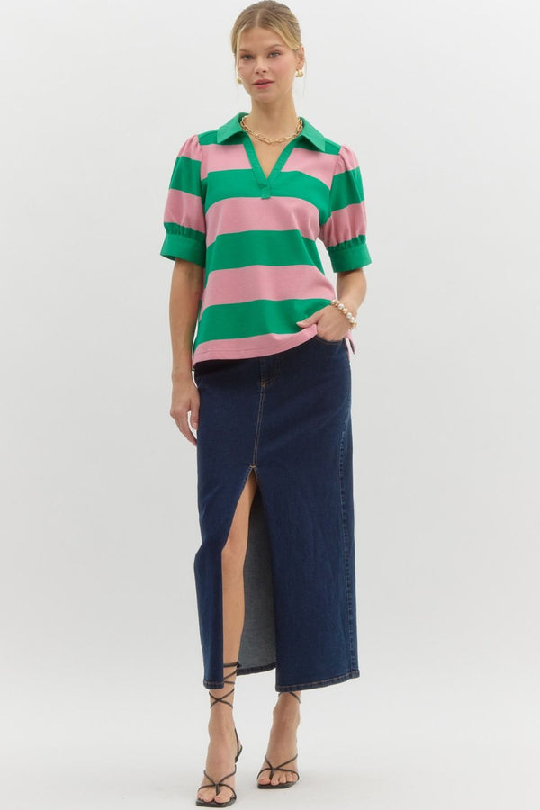 Living for the Moment Pink and Green Stripe Top