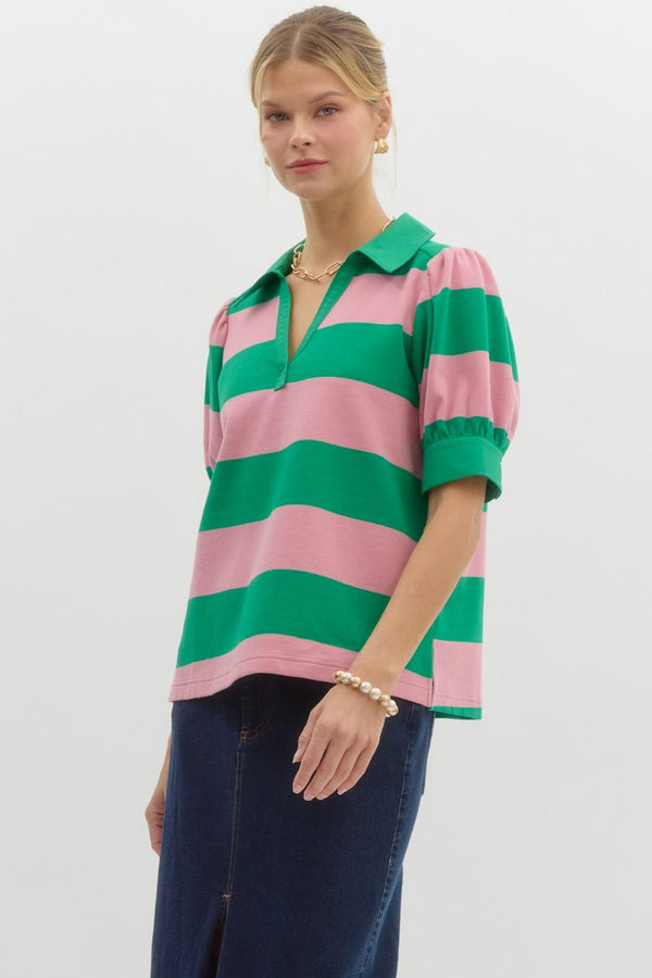 Living for the Moment Pink and Green Stripe Top
