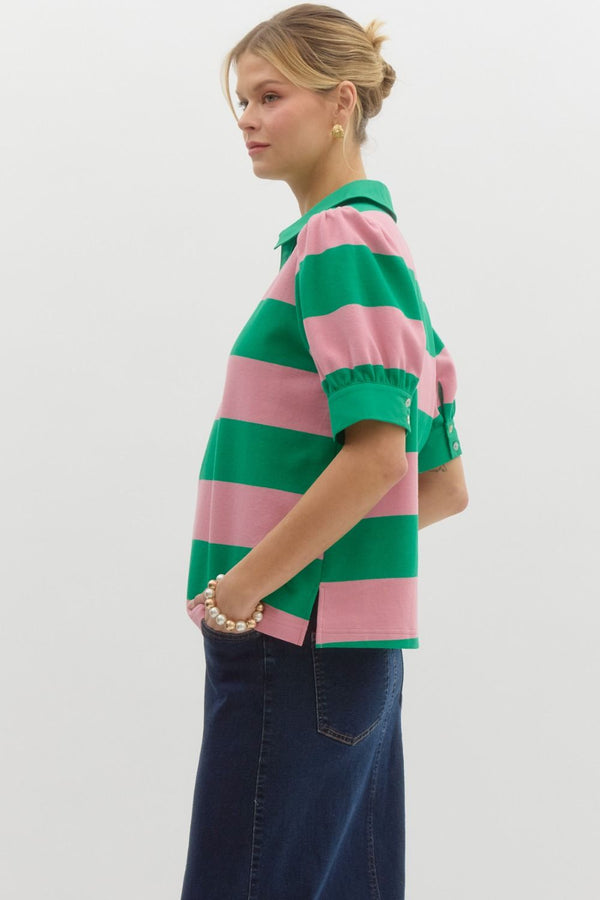 Living for the Moment Pink and Green Stripe Top