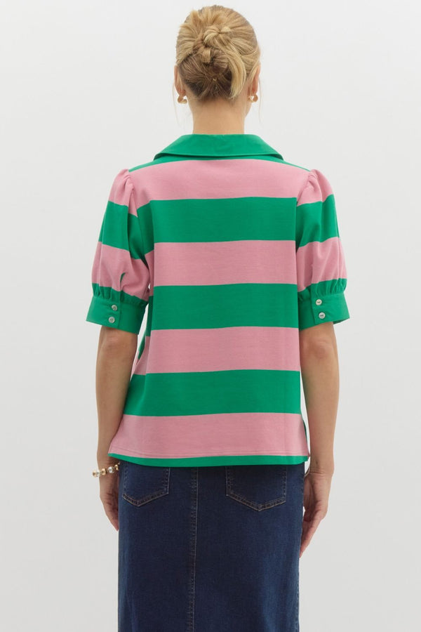 Living for the Moment Pink and Green Stripe Top