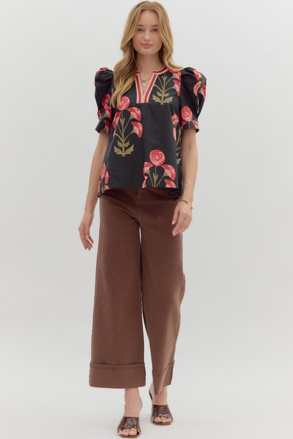 Floral Black and Burgundy Top