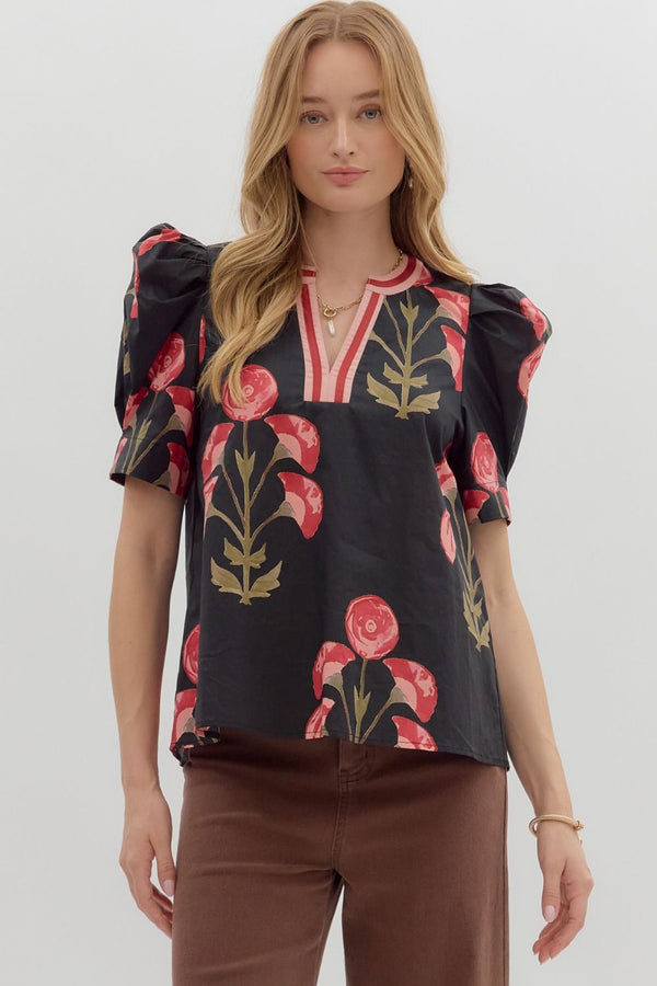 Floral Black and Burgundy Top