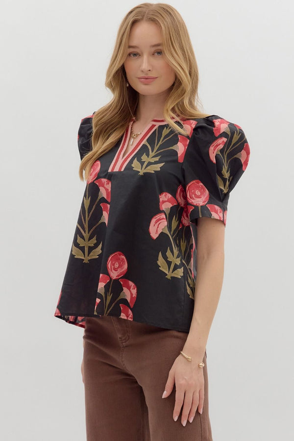 Floral Black and Burgundy Top