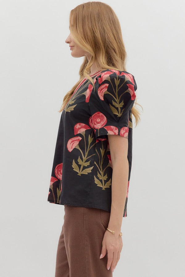 Floral Black and Burgundy Top