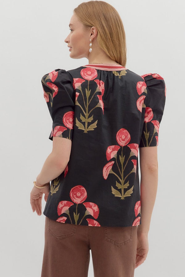 Floral Black and Burgundy Top