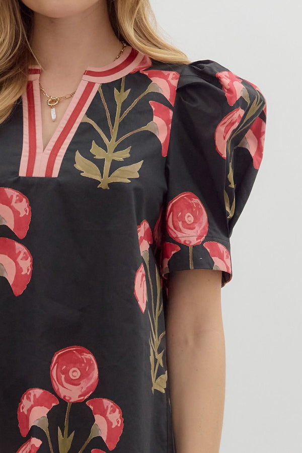 Floral Black and Burgundy Top