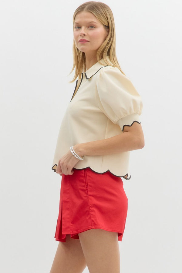 Cream with Black Collar Top