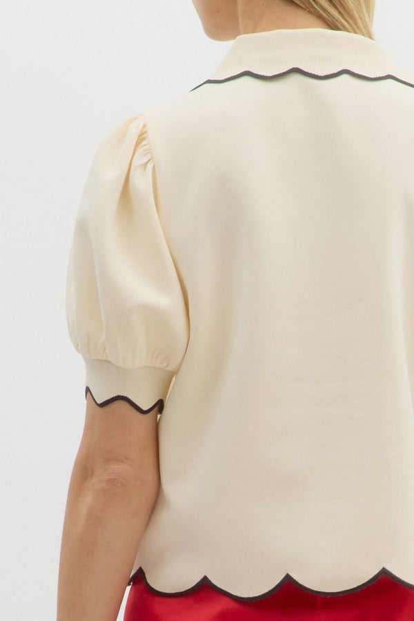 Cream with Black Collar Top