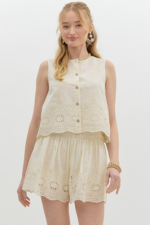 Cream Eyelet Shorts