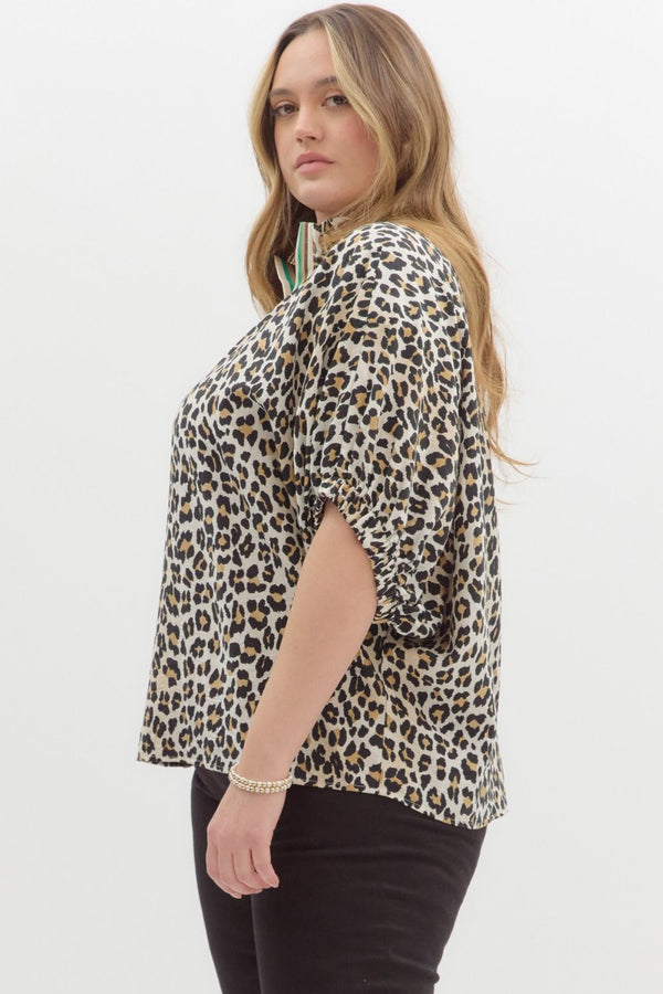 Keep Moving Leopard Ribbon Collar Top