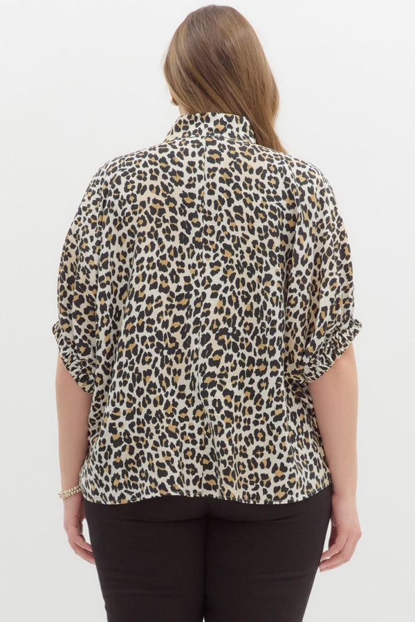 Keep Moving Leopard Ribbon Collar Top