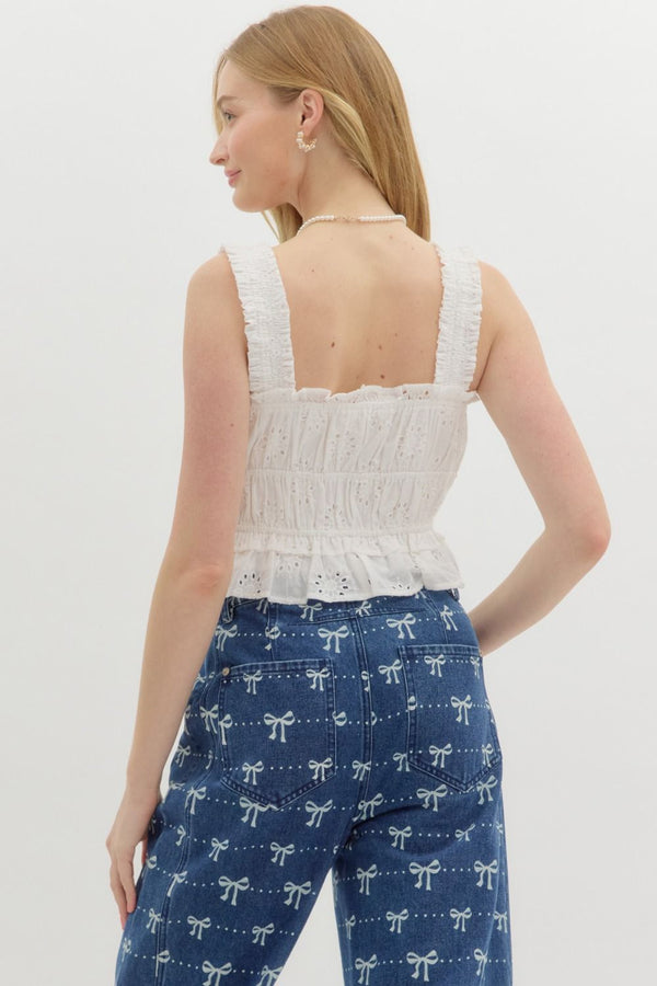 Bow Eyelet Smocked Tank