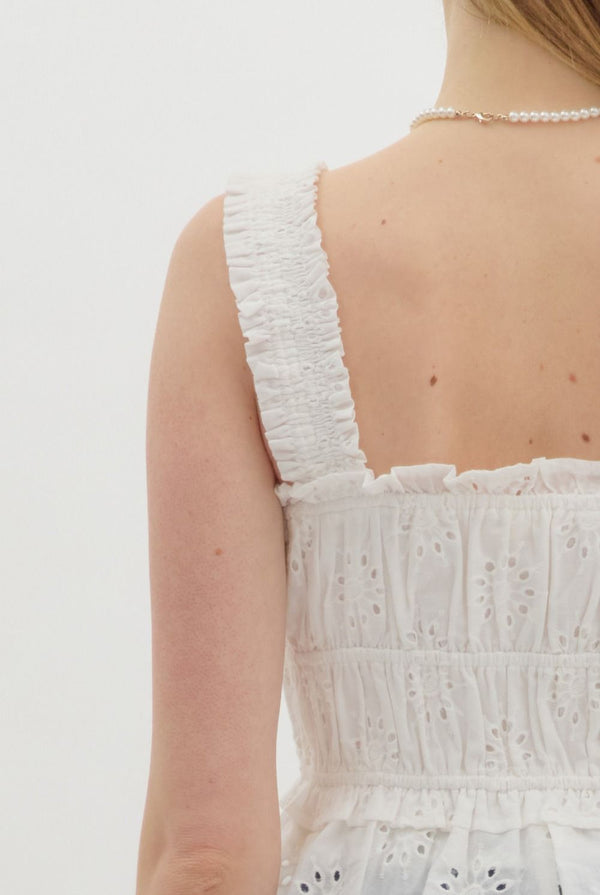 Bow Eyelet Smocked Tank