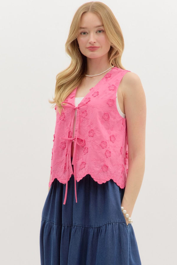 Floral Applique Tie Top Pink