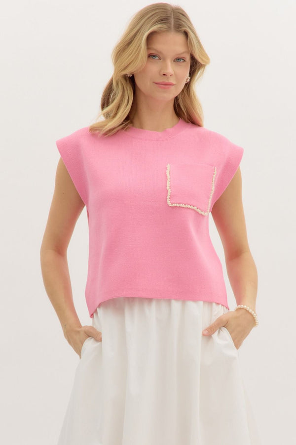 Pink Top with Pearl Detail