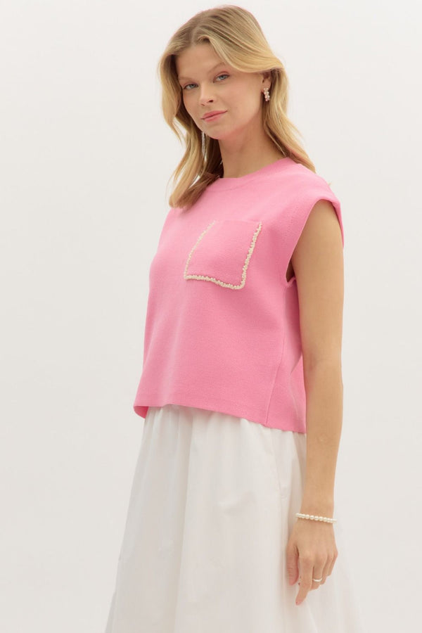 Pink Top with Pearl Detail
