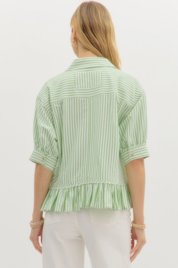 Green Stripe Ruffle Top