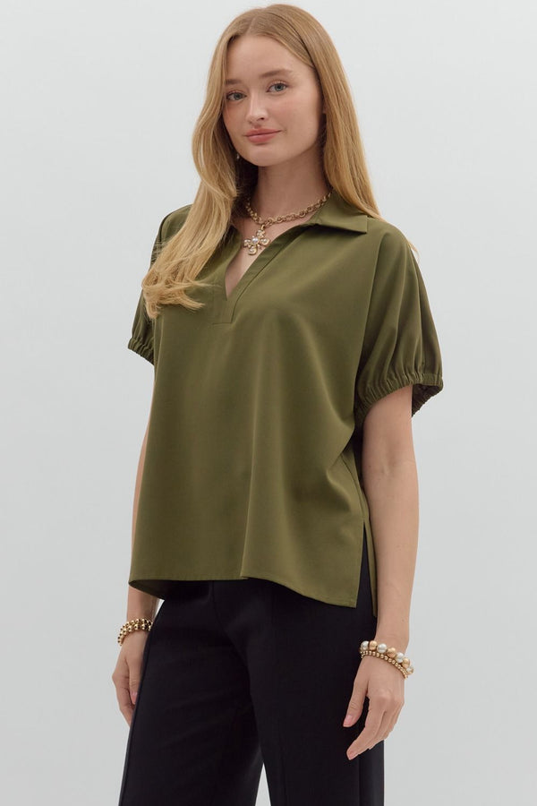 Olive Breezy Collar Top