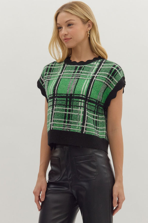 Pretty in Green Plaid Sweater