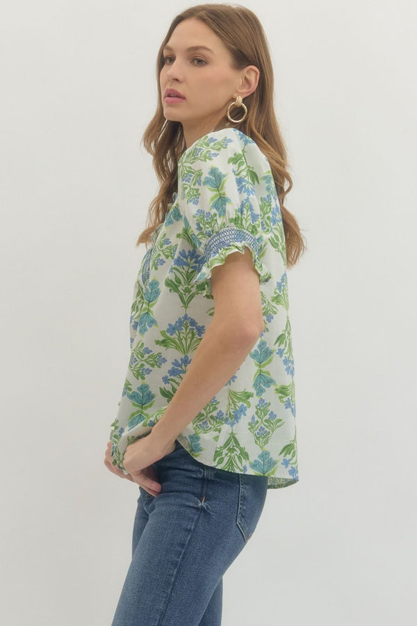 The Spring in Bloom Puff Sleeve Blouse | Blue