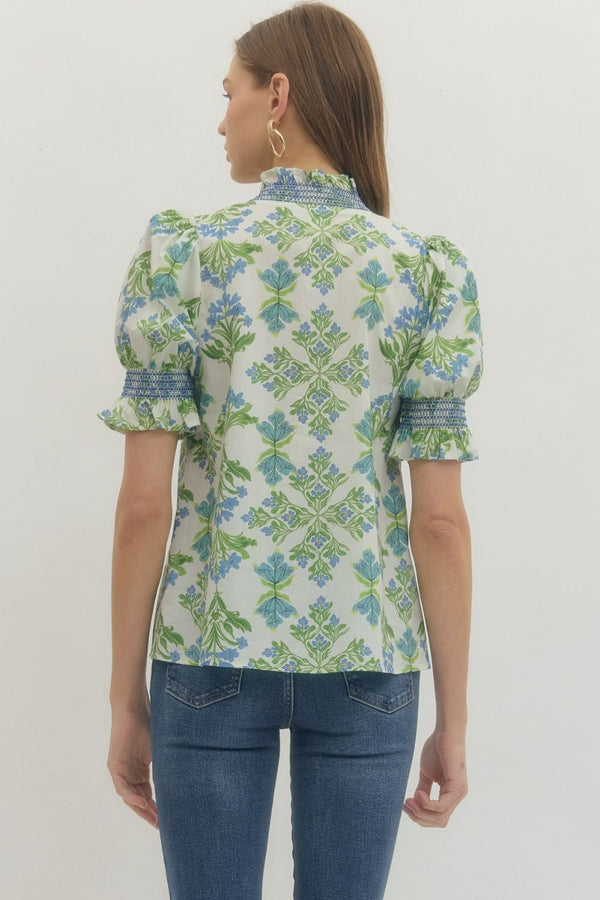 The Spring in Bloom Puff Sleeve Blouse | Blue