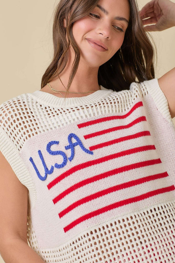 4th Of July Usa Flag Crochet Sleeveless Top