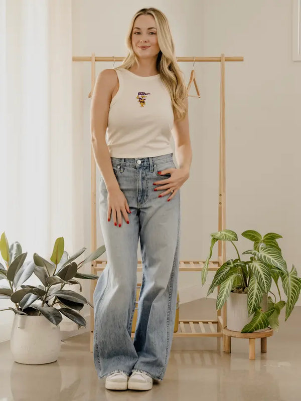 LSU Tigers Mascot Flag Off White Micro Cropped Tank