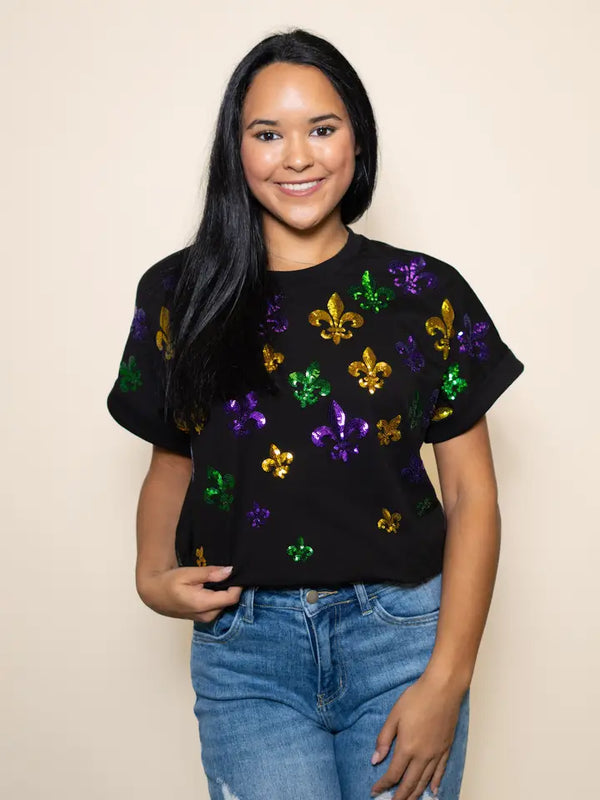 Tiny Scattered Mardi Gras Fleur De Lis | Women's Cuff Sleeve